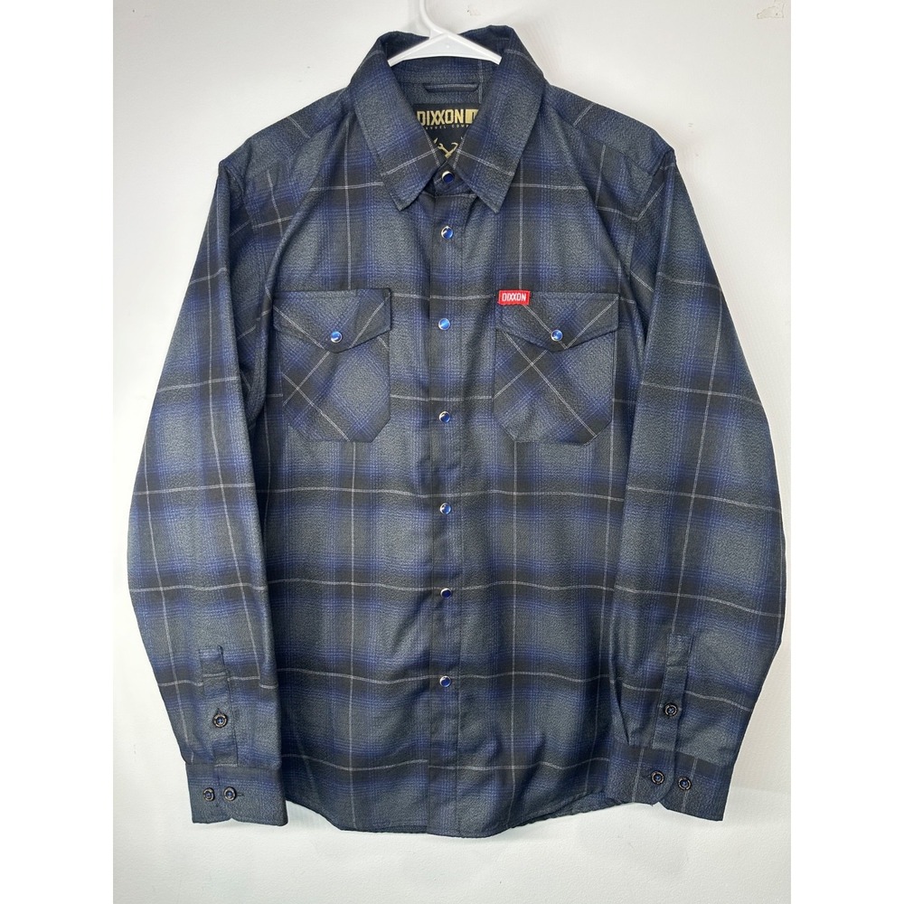 Dixxon Flannel Benchmark Plaid Shirt Blue Black Long Sleeve Pearl Snap - Large